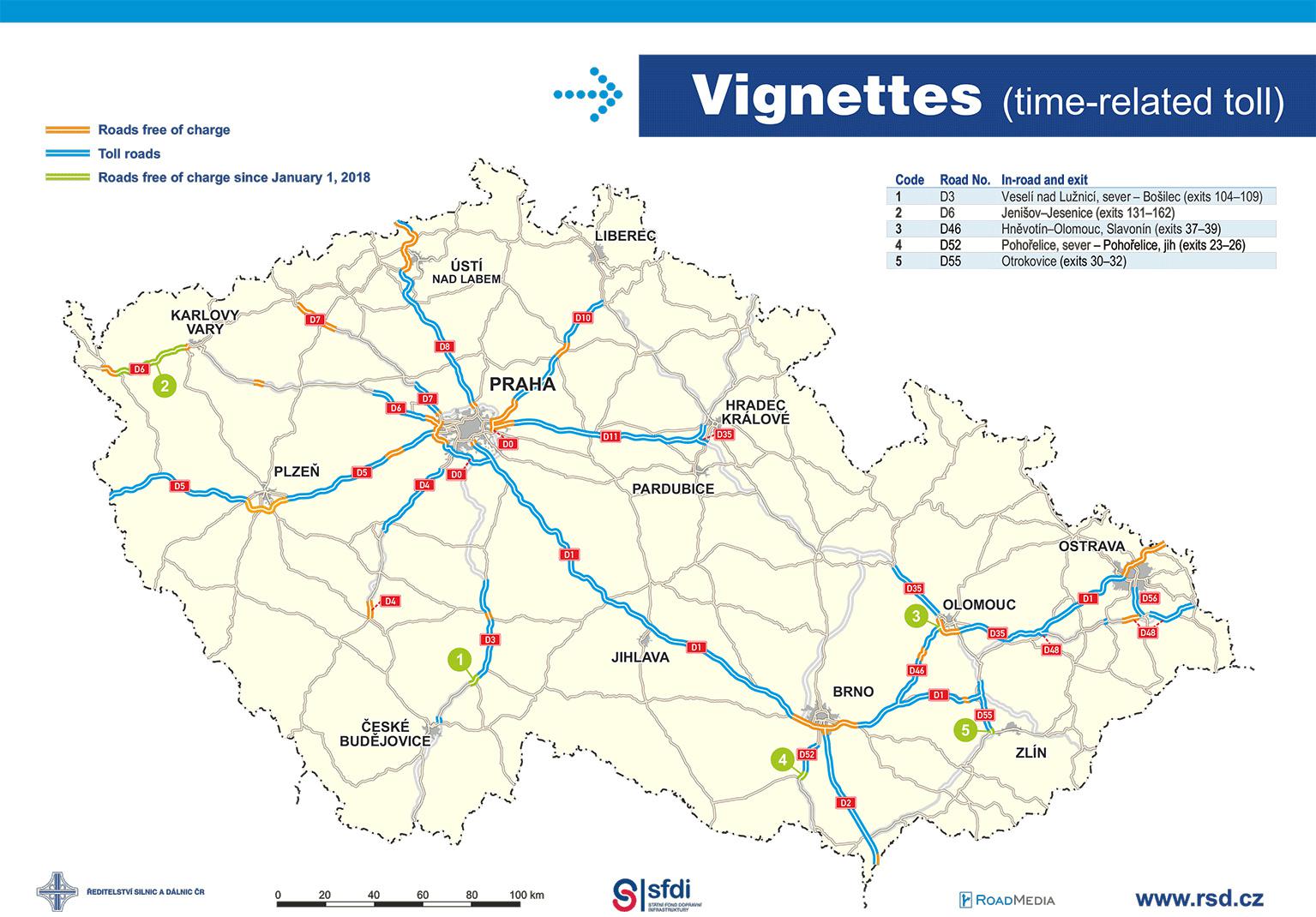 płatne trasy w Czechach oznaczone na mapie